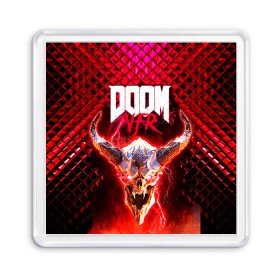 Магнит 55*55 с принтом Doom Enternal в Новосибирске, Пластик | Размер: 65*65 мм; Размер печати: 55*55 мм | 3d | doom enternal | игра | компьютерная | логотип | планета | темный | шутер