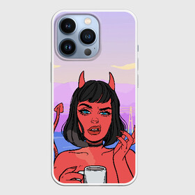 Чехол для iPhone 13 Pro с принтом What в Новосибирске,  |  | coffee | demon | devil | girl | hell | девушка | демон | дьявол | кофе