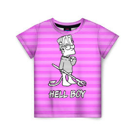 Детская футболка 3D с принтом Lil Peep (Hell Boy) в Новосибирске, 100% гипоаллергенный полиэфир | прямой крой, круглый вырез горловины, длина до линии бедер, чуть спущенное плечо, ткань немного тянется | alone | boy | hell | hell boy | lil | lil peep | peep | rap | sad | лил пип | маленький пип | пип | реп | рэп