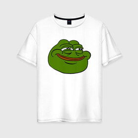 Женская футболка хлопок Oversize с принтом PepeHappy в Новосибирске, 100% хлопок | свободный крой, круглый ворот, спущенный рукав, длина до линии бедер
 | feels bad man | feels good man | pepe | pepe the frog | sad pepe | грустная лягушка | пепе