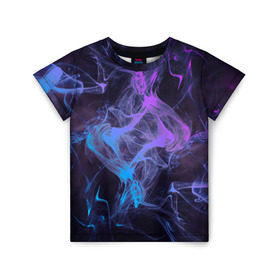 Детская футболка 3D с принтом Неоновый дым в Новосибирске, 100% гипоаллергенный полиэфир | прямой крой, круглый вырез горловины, длина до линии бедер, чуть спущенное плечо, ткань немного тянется | magic | myst | neon | smoke | дым | магический эффект | неон | неоновый | облако | редактируемый | световое шоу | текстура | фон