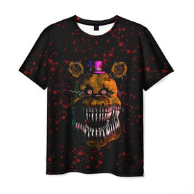 Мужская футболка 3D с принтом FNAF Nightmare в Новосибирске, 100% полиэфир | прямой крой, круглый вырез горловины, длина до линии бедер | blood | five nights at freddy’s | fnaf | game | horror | игра | кровь | пять ночей у фредди | ужас | фнаф | фреди