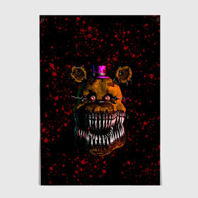 Постер с принтом FNAF Nightmare в Новосибирске, 100% бумага
 | бумага, плотность 150 мг. Матовая, но за счет высокого коэффициента гладкости имеет небольшой блеск и дает на свету блики, но в отличии от глянцевой бумаги не покрыта лаком | blood | five nights at freddy’s | fnaf | game | horror | игра | кровь | пять ночей у фредди | ужас | фнаф | фреди