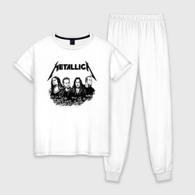 Женская пижама хлопок с принтом Metallica в Новосибирске, 100% хлопок | брюки и футболка прямого кроя, без карманов, на брюках мягкая резинка на поясе и по низу штанин | metalica | metallica | группа | джеймс хэтфилд | кирк хэмметт | ларс ульрих | метал | металика | металлика | миталика | музыка | роберт трухильо | рок | трэш | трэшметал | хард | хеви