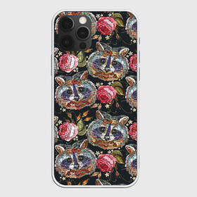 Чехол для iPhone 12 Pro Max с принтом Еноты в Новосибирске, Силикон |  | animals | art | drawing | embroidery | flower | raccoons | rose | touches | wild | вышивка | дикие | еноты | животные | звери | искусство | рисунок | роза | цветок | штрихи
