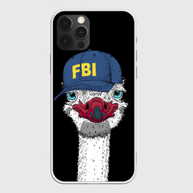 Чехол для iPhone 12 Pro с принтом FBI в Новосибирске, силикон | область печати: задняя сторона чехла, без боковых панелей | beak | bird | blue | cap | fbi | funny | head | inscription | long | neck | ostrich | red | весёлый | голова | длинная | кепка | клюв | красный | надпись | птица | синяя | смешной | страус | фбр | шея