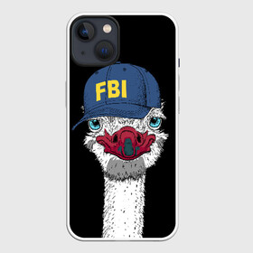 Чехол для iPhone 13 с принтом FBI в Новосибирске,  |  | beak | bird | blue | cap | fbi | funny | head | inscription | long | neck | ostrich | red | весёлый | голова | длинная | кепка | клюв | красный | надпись | птица | синяя | смешной | страус | фбр | шея