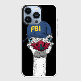 Чехол для iPhone 13 Pro с принтом FBI в Новосибирске,  |  | beak | bird | blue | cap | fbi | funny | head | inscription | long | neck | ostrich | red | весёлый | голова | длинная | кепка | клюв | красный | надпись | птица | синяя | смешной | страус | фбр | шея