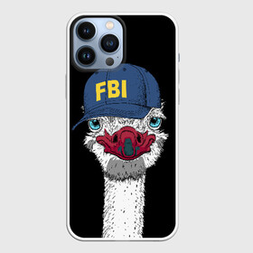 Чехол для iPhone 13 Pro Max с принтом FBI в Новосибирске,  |  | beak | bird | blue | cap | fbi | funny | head | inscription | long | neck | ostrich | red | весёлый | голова | длинная | кепка | клюв | красный | надпись | птица | синяя | смешной | страус | фбр | шея