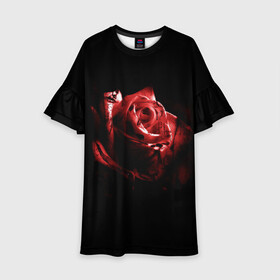 Детское платье 3D с принтом Кровавая роза в Новосибирске, 100% полиэстер | прямой силуэт, чуть расширенный к низу. Круглая горловина, на рукавах — воланы | Тематика изображения на принте: брызги | кровавая роза | кровь | роза | цветы