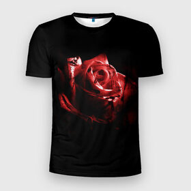 Мужская футболка 3D спортивная с принтом Кровавая роза в Новосибирске, 100% полиэстер с улучшенными характеристиками | приталенный силуэт, круглая горловина, широкие плечи, сужается к линии бедра | брызги | кровавая роза | кровь | роза | цветы