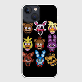 Чехол для iPhone 13 mini с принтом Five Nights at Freddy в Новосибирске,  |  | 4 | animation | bonnie | chica | fnaf | foxy | freddy | funny | horror | pizza | scary | sfm | бонни | майк | ночей | пять | ужас | фокси | фредди | чика | шмидт