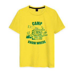 Мужская футболка хлопок с принтом CAMP KNOW WHERE в Новосибирске, 100% хлопок | прямой крой, круглый вырез горловины, длина до линии бедер, слегка спущенное плечо. | 80 е | 85 | camp know where | camp nowhere | dustin | netflix | stranger things | дастин | кепка дастина | нетфликс | очень странные дела