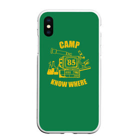 Чехол для iPhone XS Max матовый с принтом CAMP KNOW WHERE в Новосибирске, Силикон | Область печати: задняя сторона чехла, без боковых панелей | Тематика изображения на принте: 80 е | 85 | camp know where | camp nowhere | dustin | netflix | stranger things | дастин | кепка дастина | нетфликс | очень странные дела