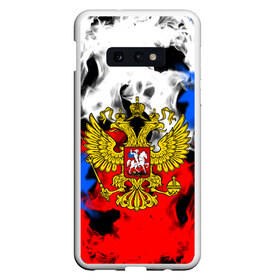 Чехол для Samsung S10E с принтом RUSSIA Flame Collection в Новосибирске, Силикон | Область печати: задняя сторона чехла, без боковых панелей | Тематика изображения на принте: fire | flame | russia | sport | tricolor | герб | огонь | патриот | патриотизм | пламя | россия | спорт | триколор | флаг россии