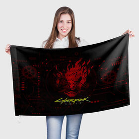 Флаг 3D с принтом CYBERPUNK 2077 - Самурай в Новосибирске, 100% полиэстер | плотность ткани — 95 г/м2, размер — 67 х 109 см. Принт наносится с одной стороны | 2077 | cyber | cyberpunk | demon | glitch | keanu | logo | punk | reeves | samurai | symbol | team | trauma | глитч | демон | киану | кибер | киберпанк | клан | лого | логотип | огонь | панк | ривз | самурай | символ