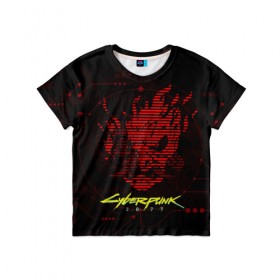 Детская футболка 3D с принтом CYBERPUNK 2077 - Самурай в Новосибирске, 100% гипоаллергенный полиэфир | прямой крой, круглый вырез горловины, длина до линии бедер, чуть спущенное плечо, ткань немного тянется | 2077 | cyber | cyberpunk | demon | glitch | keanu | logo | punk | reeves | samurai | symbol | team | trauma | глитч | демон | киану | кибер | киберпанк | клан | лого | логотип | огонь | панк | ривз | самурай | символ