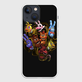 Чехол для iPhone 13 mini с принтом Five Nights at Freddy в Новосибирске,  |  | 4 | animation | bonnie | chica | fnaf | foxy | freddy | funny | horror | pizza | scary | sfm | бонни | майк | ночей | пять | ужас | фокси | фредди | чика | шмидт