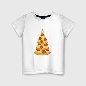 Детская футболка хлопок с принтом Пиццеёлка в Новосибирске, 100% хлопок | круглый вырез горловины, полуприлегающий силуэт, длина до линии бедер | bird born | арт | веселье | еда | ёлка | иллюстратор | иллюстрация | новый год | пепперони | пицца | радость | рисунок | юмор
