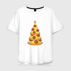 Мужская футболка хлопок Oversize с принтом Пиццеёлка в Новосибирске, 100% хлопок | свободный крой, круглый ворот, “спинка” длиннее передней части | bird born | арт | веселье | еда | ёлка | иллюстратор | иллюстрация | новый год | пепперони | пицца | радость | рисунок | юмор