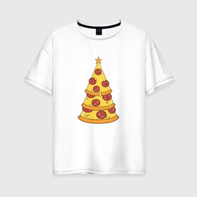 Женская футболка хлопок Oversize с принтом Пиццеёлка в Новосибирске, 100% хлопок | свободный крой, круглый ворот, спущенный рукав, длина до линии бедер
 | bird born | арт | веселье | еда | ёлка | иллюстратор | иллюстрация | новый год | пепперони | пицца | радость | рисунок | юмор