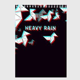 Скетчбук с принтом Heavy Rain (Glitch) в Новосибирске, 100% бумага
 | 48 листов, плотность листов — 100 г/м2, плотность картонной обложки — 250 г/м2. Листы скреплены сверху удобной пружинной спиралью | Тематика изображения на принте: 3d | game | glitch | heavy rain | геометрия | глитч | игра | надпись | оригами | хеви рейн