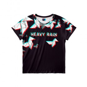 Детская футболка 3D с принтом Heavy Rain (Glitch). в Новосибирске, 100% гипоаллергенный полиэфир | прямой крой, круглый вырез горловины, длина до линии бедер, чуть спущенное плечо, ткань немного тянется | 3d | game | glitch | heavy rain | геометрия | глитч | игра | надпись | оригами | хеви рейн