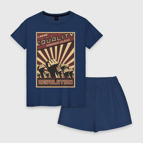 Женская пижама с шортиками хлопок с принтом Revolution Плакат СССР в Новосибирске, 100% хлопок | футболка прямого кроя, шорты свободные с широкой мягкой резинкой | бюрократия | коммунизм | плакаты | революция | ретро | совок | социализм | ссср