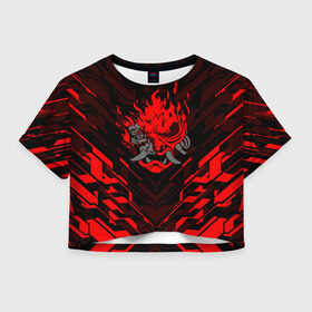 Женская футболка Cropp-top с принтом CYBERPUNK 2077 (КИАНУ РИВЗ) в Новосибирске, 100% полиэстер | круглая горловина, длина футболки до линии талии, рукава с отворотами | Тематика изображения на принте: cd project red | cyberpunk 2077 | keanu reeves | samurai | киану ривз | киберпанк 2077 | самураи