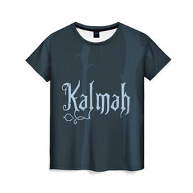 Женская футболка 3D с принтом группа Kalmah в Новосибирске, 100% полиэфир ( синтетическое хлопкоподобное полотно) | прямой крой, круглый вырез горловины, длина до линии бедер | death | kalmah | metal | группа | деревья | лес | логотип | метал | музыка | ночь | фантазия | эмблема