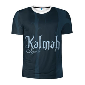 Мужская футболка 3D спортивная с принтом группа Kalmah в Новосибирске, 100% полиэстер с улучшенными характеристиками | приталенный силуэт, круглая горловина, широкие плечи, сужается к линии бедра | Тематика изображения на принте: death | kalmah | metal | группа | деревья | лес | логотип | метал | музыка | ночь | фантазия | эмблема