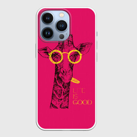 Чехол для iPhone 13 Pro с принтом Life is good в Новосибирске,  |  | african | animal | giraffe | inscription | life is good | look | pink | pop art | tongue | yellow | африканское | взгляд | желтый | животное | жизнь хороша | жираф | надпись | очки | поп   арт | розовый | язык