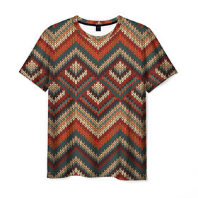 Мужская футболка 3D с принтом Индейский Вязаный Узор в Новосибирске, 100% полиэфир | прямой крой, круглый вырез горловины, длина до линии бедер | абстракция | вождь | вышивка | индеец | индейцы | кружева | кружево | орнамент | панчо | паттерн | племя краснокожих | рисунок | свитер | узор