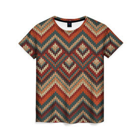 Женская футболка 3D с принтом Индейский Вязаный Узор в Новосибирске, 100% полиэфир ( синтетическое хлопкоподобное полотно) | прямой крой, круглый вырез горловины, длина до линии бедер | абстракция | вождь | вышивка | индеец | индейцы | кружева | кружево | орнамент | панчо | паттерн | племя краснокожих | рисунок | свитер | узор