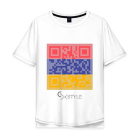 Мужская футболка хлопок Oversize с принтом QR-Armenia в Новосибирске, 100% хлопок | свободный крой, круглый ворот, “спинка” длиннее передней части | Тематика изображения на принте: cxstyle | qr | армения | код | символ | страна | флаг