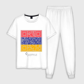 Мужская пижама хлопок с принтом QR-Armenia в Новосибирске, 100% хлопок | брюки и футболка прямого кроя, без карманов, на брюках мягкая резинка на поясе и по низу штанин
 | Тематика изображения на принте: cxstyle | qr | армения | код | символ | страна | флаг