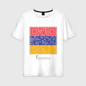 Женская футболка хлопок Oversize с принтом QR-Armenia в Новосибирске, 100% хлопок | свободный крой, круглый ворот, спущенный рукав, длина до линии бедер
 | cxstyle | qr | армения | код | символ | страна | флаг