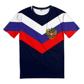 Мужская футболка 3D с принтом RUSSIA SPORT (РЕДАЧ) в Новосибирске, 100% полиэфир | прямой крой, круглый вырез горловины, длина до линии бедер | russia | герб рф | орёл | россия | рф