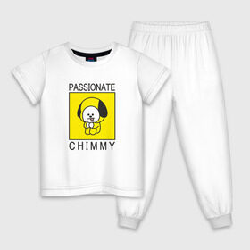 Детская пижама хлопок с принтом PASSIONATE CHIMMY [BTS] в Новосибирске, 100% хлопок |  брюки и футболка прямого кроя, без карманов, на брюках мягкая резинка на поясе и по низу штанин
 | Тематика изображения на принте: bangtan | bighit | boy | chimmy | fake love | j hope | jimin | jin | jungkook | korea | kpop | live | luv | mic drop | rm | suga | v | with | бтс | кей | поп