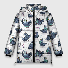 Женская зимняя куртка 3D с принтом Голуби в Новосибирске, верх — 100% полиэстер; подкладка — 100% полиэстер; утеплитель — 100% полиэстер | длина ниже бедра, силуэт Оверсайз. Есть воротник-стойка, отстегивающийся капюшон и ветрозащитная планка. 

Боковые карманы с листочкой на кнопках и внутренний карман на молнии | голуби | голубьнаташа | голубьсоциопат | пернатый | почтовый | птицы | червячок | черяки