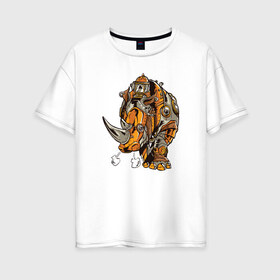 Женская футболка хлопок Oversize с принтом Носорог Steampunk в Новосибирске, 100% хлопок | свободный крой, круглый ворот, спущенный рукав, длина до линии бедер
 | cyber | retro | rhino | robot | steampunk | носорог | панк | ретро | стимпанк