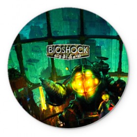 Коврик для мышки круглый с принтом BIOSHOCK в Новосибирске, резина и полиэстер | круглая форма, изображение наносится на всю лицевую часть | bioshock | bioshock infinite | биошок | букер | элизабет