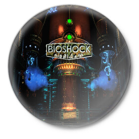 Значок с принтом BIOSHOCK в Новосибирске,  металл | круглая форма, металлическая застежка в виде булавки | Тематика изображения на принте: bioshock | bioshock infinite | биошок | букер | элизабет