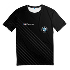Мужская футболка 3D с принтом BMW в Новосибирске, 100% полиэфир | прямой крой, круглый вырез горловины, длина до линии бедер | bmw | абстракция | авто | автомобиль | лого | логотип | машина | скорость