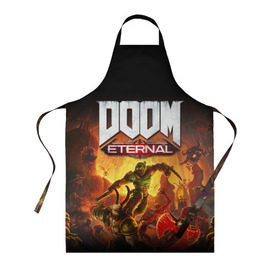 Фартук 3D с принтом DOOM Eternal в Новосибирске, 100% полиэстер | общий размер — 65 х 85 см, ширина нагрудника — 26 см, горловина — 53 см, длина завязок — 54 см, общий обхват в поясе — 173 см. Принт на завязках и на горловине наносится с двух сторон, на основной части фартука — только с внешней стороны | 2019 | bethesda | demon | doom | eternal | ethernal | game | games | logo | monster | runes | демон | дум | дуум | етернал | игра | игры | какодемон | кровь | лого | логотип | монстр | монстры | руны | символ | этернал