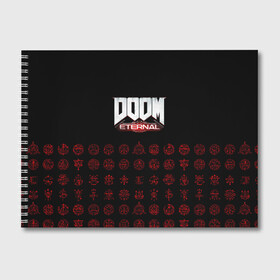 Альбом для рисования с принтом DOOM Eternal в Новосибирске, 100% бумага
 | матовая бумага, плотность 200 мг. | 2019 | bethesda | demon | doom | eternal | ethernal | game | games | logo | monster | runes | демон | дум | дуум | етернал | игра | игры | какодемон | кровь | лого | логотип | монстр | монстры | руны | символ | этернал