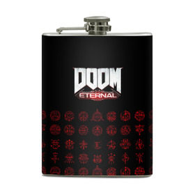 Фляга с принтом DOOM Eternal в Новосибирске, металлический корпус | емкость 0,22 л, размер 125 х 94 мм. Виниловая наклейка запечатывается полностью | 2019 | bethesda | demon | doom | eternal | ethernal | game | games | logo | monster | runes | демон | дум | дуум | етернал | игра | игры | какодемон | кровь | лого | логотип | монстр | монстры | руны | символ | этернал