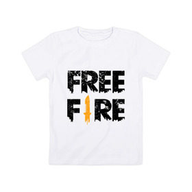 Детская футболка хлопок с принтом Free Fire logo в Новосибирске, 100% хлопок | круглый вырез горловины, полуприлегающий силуэт, длина до линии бедер | Тематика изображения на принте: battlegrounds | fire | free | garena | гарена | фаер | фри