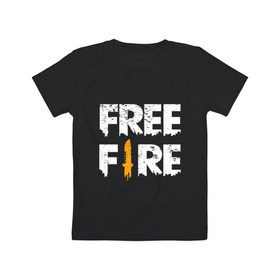 Детская футболка хлопок с принтом Free Fire logo в Новосибирске, 100% хлопок | круглый вырез горловины, полуприлегающий силуэт, длина до линии бедер | battlegrounds | fire | free | garena | гарена | фаер | фри