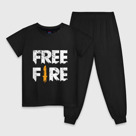Детская пижама хлопок с принтом Free Fire logo в Новосибирске, 100% хлопок |  брюки и футболка прямого кроя, без карманов, на брюках мягкая резинка на поясе и по низу штанин
 | Тематика изображения на принте: battlegrounds | fire | free | garena | гарена | фаер | фри